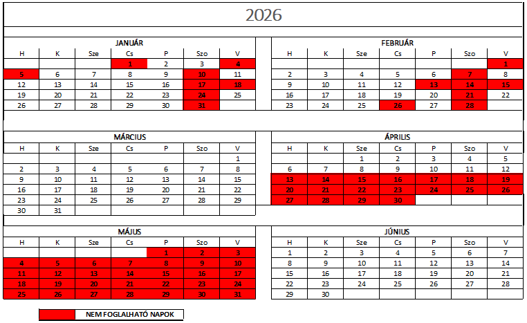 Foglalási naptár - tájékoztató